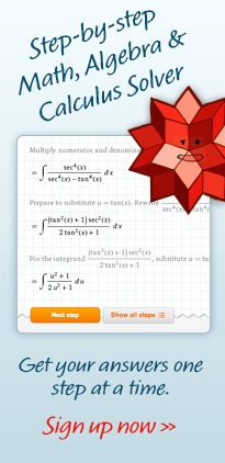 Step-by-step Math, Algebra and Calculcus solver. Get your answers one step at a time. Sign up now. Step-by-step Math, Algebra and Calculcus solver. Get your answers one step at a time. Sign up now.